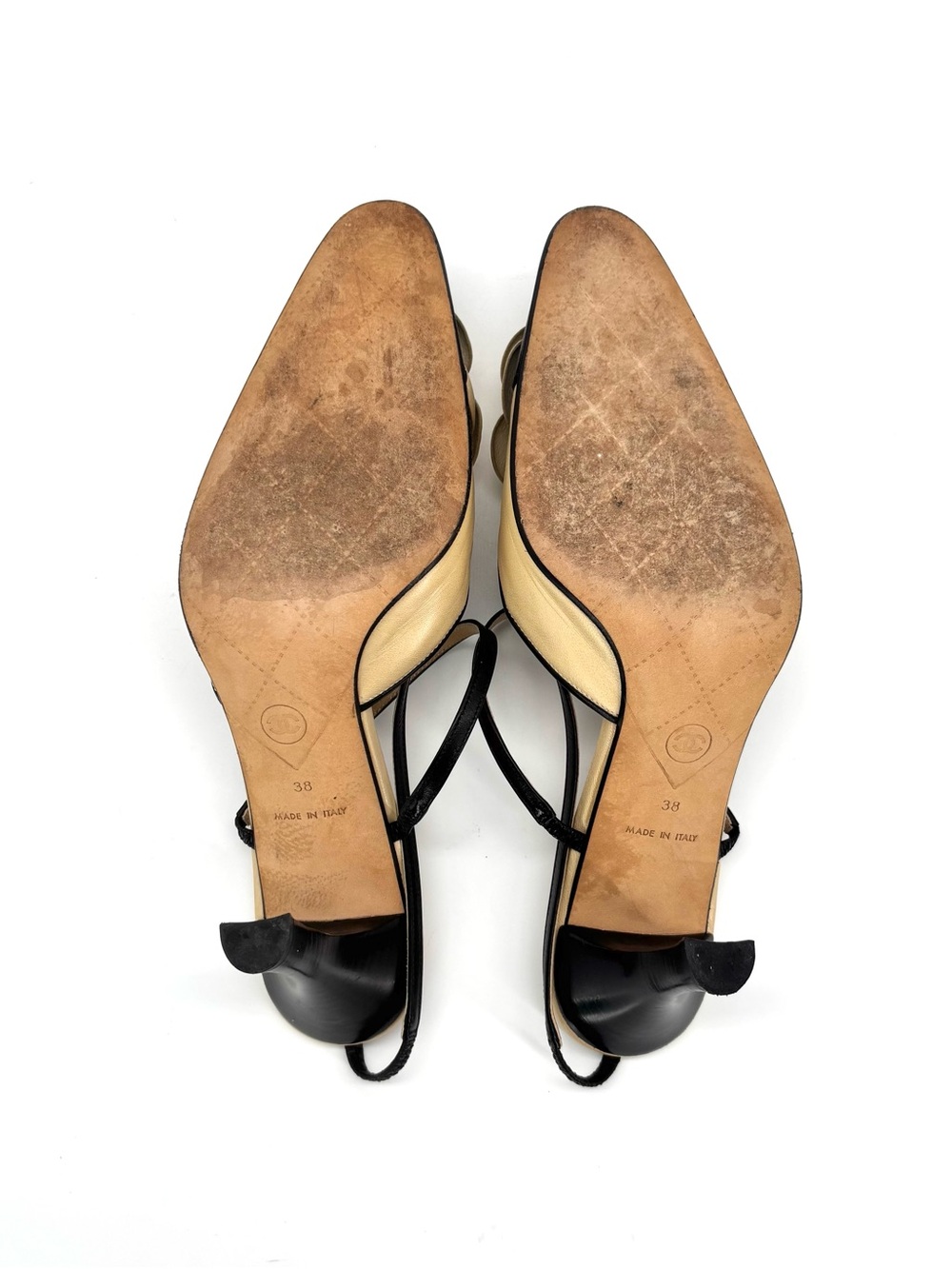 Chanel Vintage Camellia Flower CC Logo Cap Toe Slingback Pumps 38 - Picture 8 of 9
